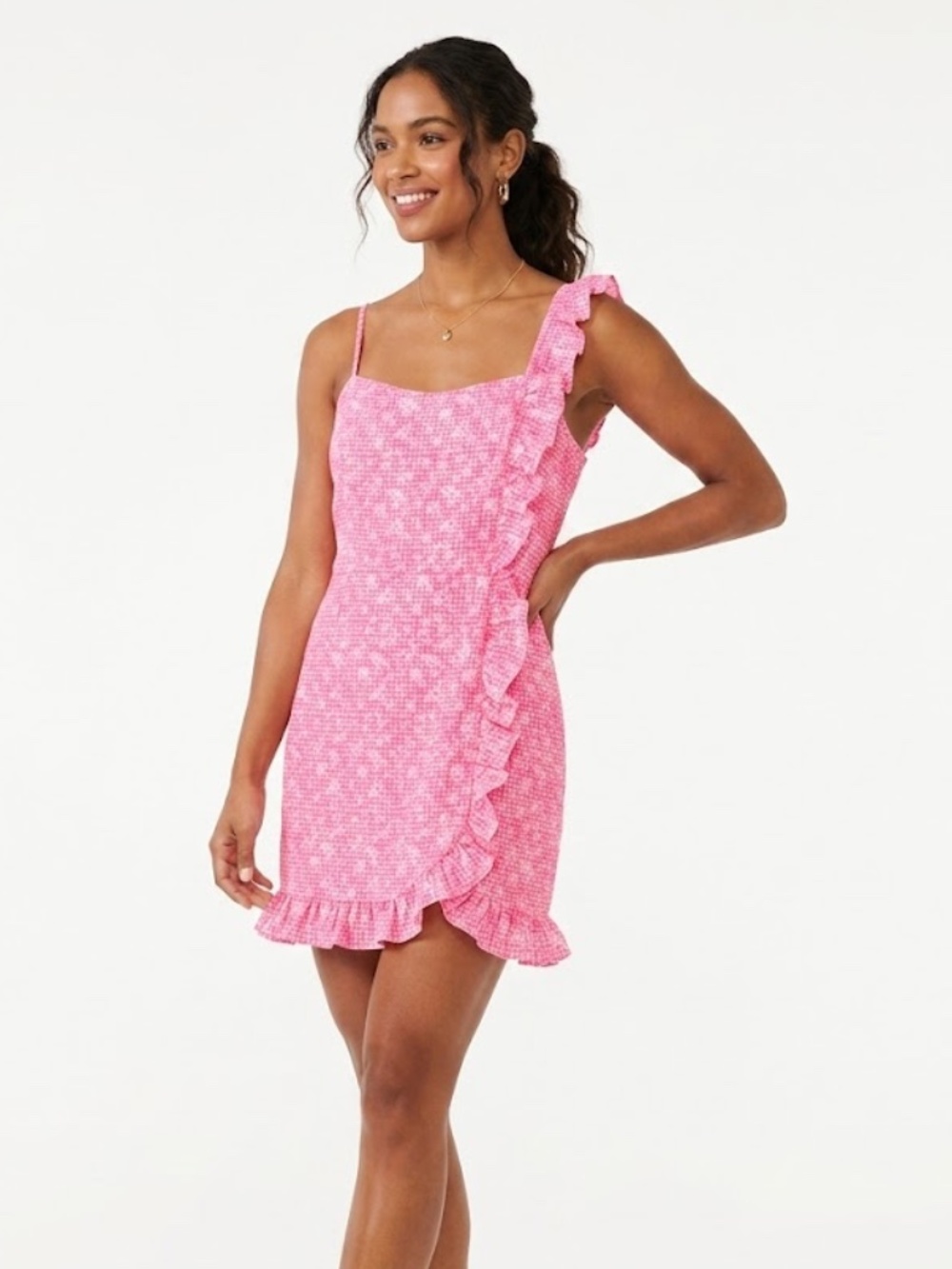 Lilly PulitzerPink Gingham Daisy Ruffle Mini Dress Size 16